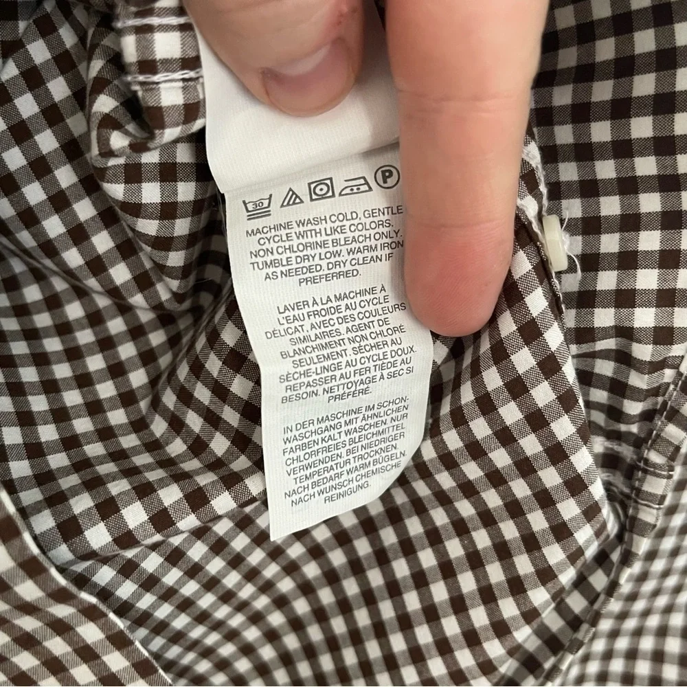 J Crew Shirt Button Down 100% Cotton Brown & White Gingham Slim Fit Size L